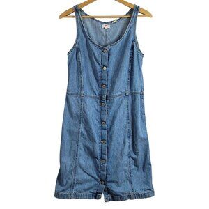 Levi's Women Denim Vest Jumper Dress Blue Large Sleeveless Scoop Button Cotton